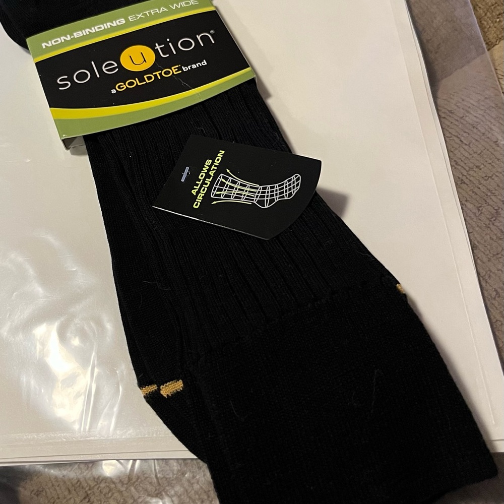 Extra wide, XL black gold toe socks